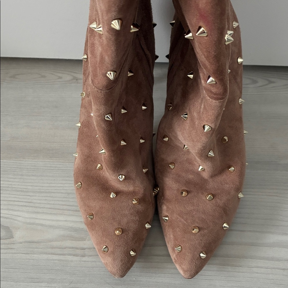 Sam Edelman Size 7.5 Waylyn Suede Tall Gold Studded Boots - Picture 6 of 10
